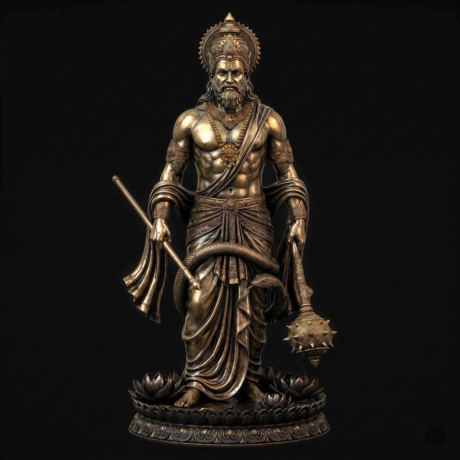 Kambili God Statue with Serpent and Mace